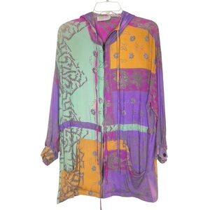 Vintage 90s Passports Pier 1 Patchwork Print Gauze ETHNIC Hoodie Jacket Size S
